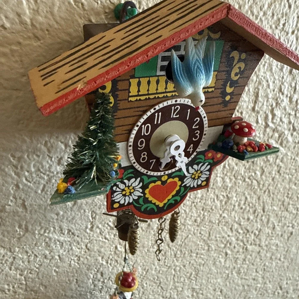 Vintage West German Swiss Chalet Cuckoo Clock w/ Bouncing Girl On Swing No Key